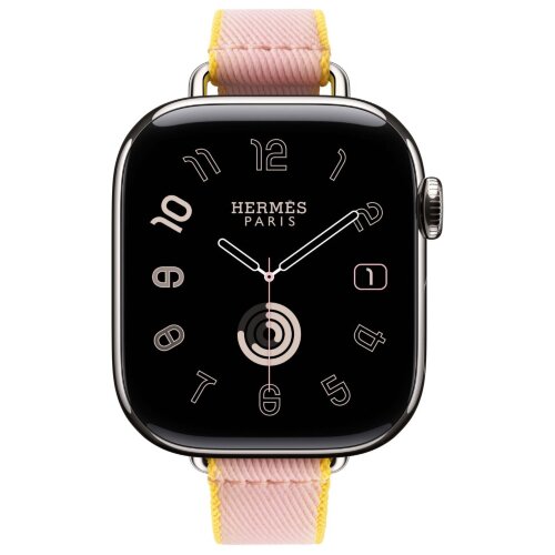 Apple Watch Hermes Series 11 42mm, тонкий ремешок из плетенного нейлона розовый
