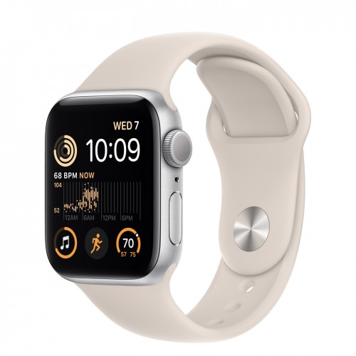 Apple Watch SE (2022) 40mm, Silver Aluminum Case with Sport Band - Starlight