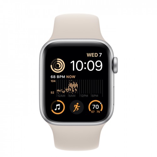 Apple Watch SE (2022) 40mm, Silver Aluminum Case with Sport Band - Starlight