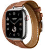 Apple Watch Hermes Series 9 41mm, двойной тонкий кожаный ремешок коричневого цвета