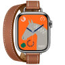 Apple Watch Hermes Series 9 41mm, двойной тонкий кожаный ремешок коричневого цвета