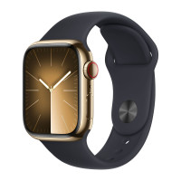 Apple Watch Series 9 41mm, Gold Stainless Steel Case with Sport Band - Midnight