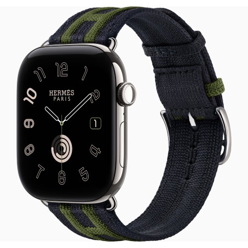 Apple Watch Hermes Series 12 46mm, трикотажный ремешок Rocabar Club сине-зеленый