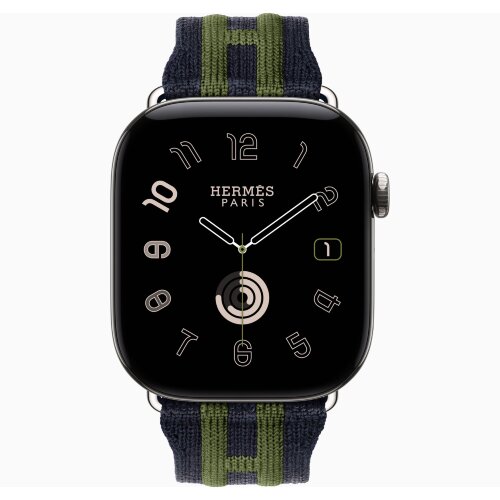 Apple Watch Hermes Series 12 46mm, трикотажный ремешок Rocabar Club сине-зеленый