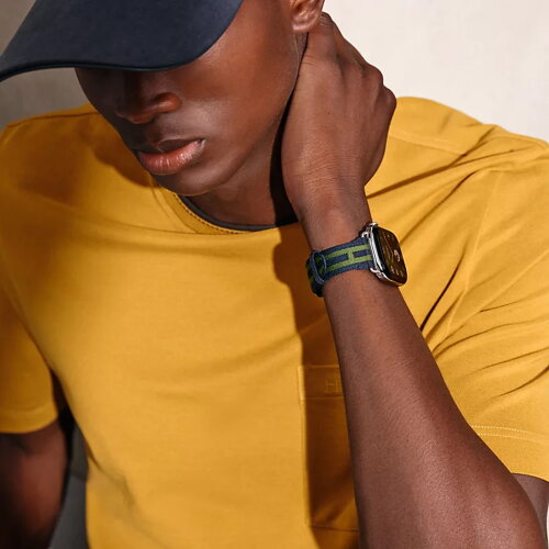 Apple Watch Hermes Series 12 46mm, трикотажный ремешок Rocabar Club сине-зеленый
