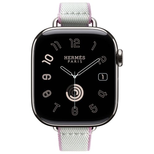 Apple Watch Hermes Series 11 42mm, тонкий ремешок из плетенного нейлона серый