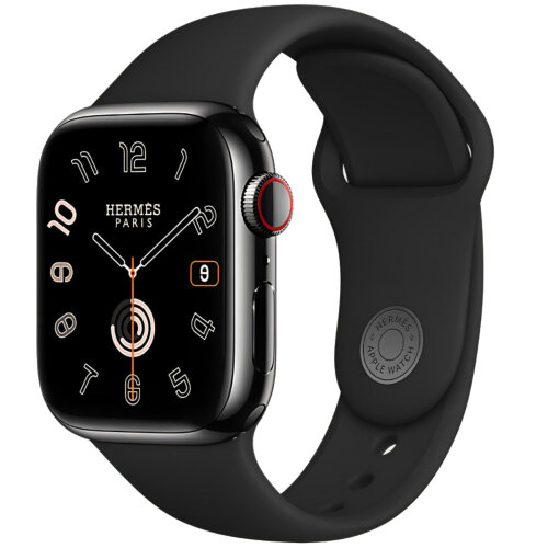 Apple Watch Hermes Series 9 41mm, двойной тонкий кожаный ремешок черного цвета