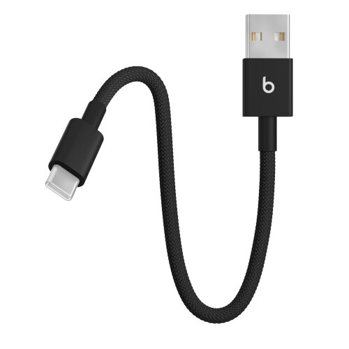 Короткий плетёный кабель Beats USB-A — USB-C, 20 см, черный
