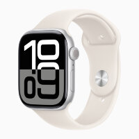 Apple Watch Series 10 46mm, Silver Aluminum Case with Sport Band - Starlight