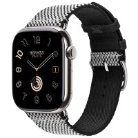 Apple Watch Hermes Series 10 46mm, клетчатый ремешок из плетеного нейлона черный с белым