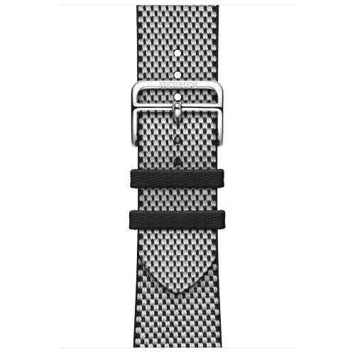 Apple Watch Hermes Series 10 46mm, клетчатый ремешок из плетеного нейлона черный с белым