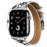Apple Watch Hermes Series 11 42mm, двойной тонкий кожаный ремешок с лошадью белого цвета