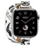 Apple Watch Hermes Series 11 42mm, двойной тонкий кожаный ремешок с лошадью белого цвета