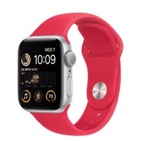 Apple Watch SE (2022) 40mm, Silver Aluminum Case with Sport Band - Red