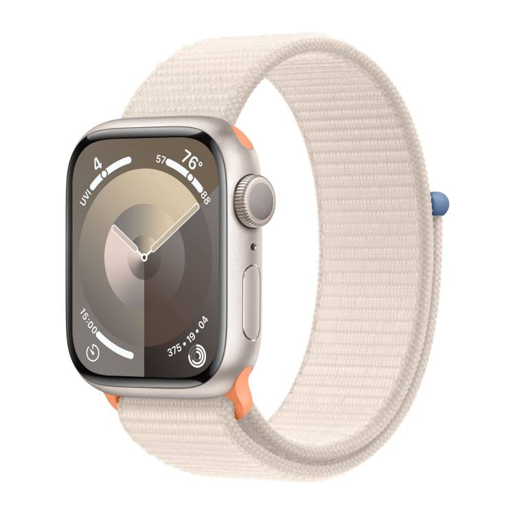 Apple Watch Series 9 45mm, Starlight Aluminum Case with Sport Loop - Starlight