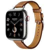 Apple Watch Hermes Series 10 42mm, тонкий кожаный ремешок коричневого цвета