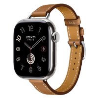 Apple Watch Hermes Series 10 42mm, тонкий кожаный ремешок коричневого цвета