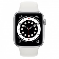 Apple Watch Series 6 44 мм, GPS + Cellular, серебристый алюминий, белый спортивный ремешок