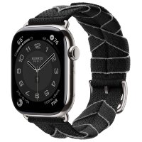 Apple Watch Hermes Series 10 46mm, ремешок из плетеного нейлона черный с серым