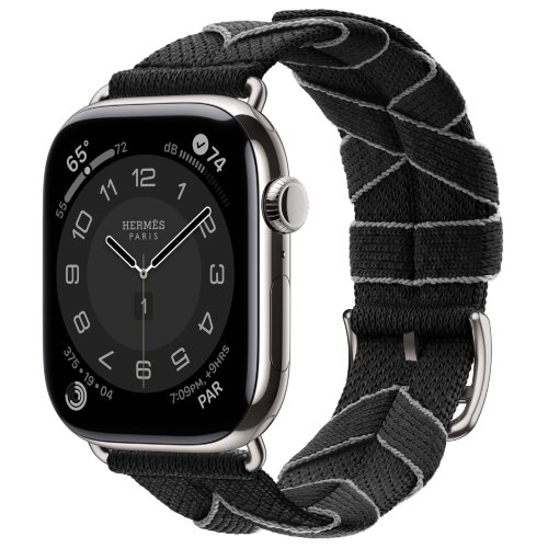 Apple Watch Hermes Series 10 46mm, ремешок из плетеного нейлона черный с серым