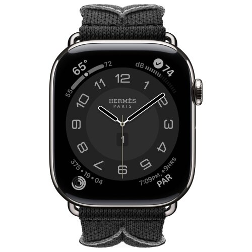 Apple Watch Hermes Series 10 46mm, ремешок из плетеного нейлона черный с серым