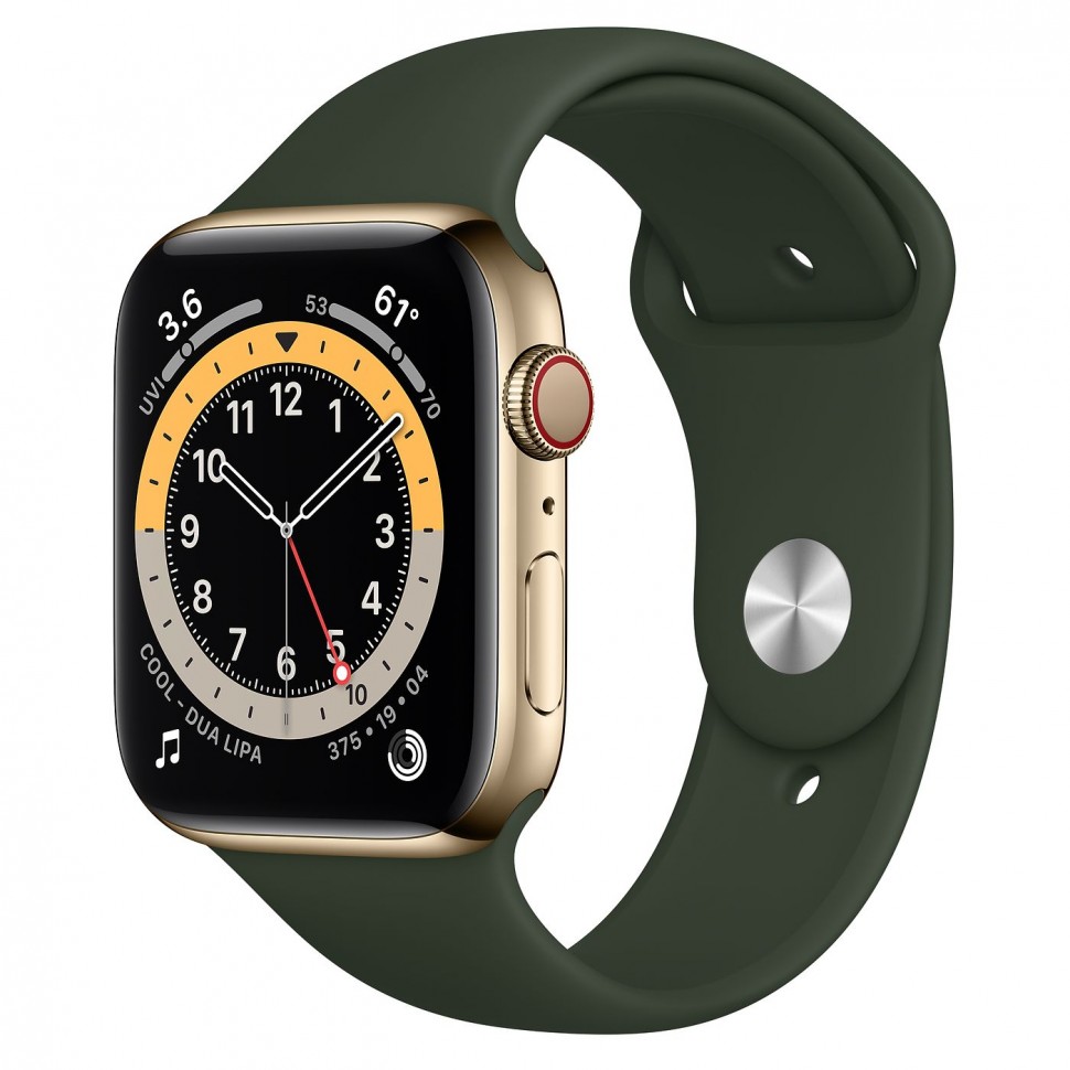 Apple Watch Series 6 44mm сталь, зеленый ремешок купить