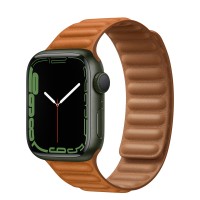 Apple Watch Series 7 41 мм, зеленый алюминий, браслет из кожи «Золотистая охра»
