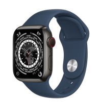 Apple Watch Series 7 41 мм, Титановые "чёрный космос", спортивный ремешок «Синий омут»
