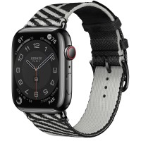 Apple Watch Series 7 Hermes 45mm, Space Black with Jumping Single Tour Noir / Gris Clair