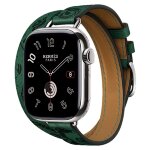 Apple Watch Hermes Series 11 42mm, двойной тонкий зеленого кожаный ремешок (принт лошади)