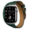 Apple Watch Hermes Series 11 42mm, двойной тонкий кожаный ремешок с лошадью зеленого цвета