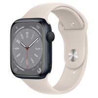 Apple Watch Series 8 45mm, Midnight Aluminum Case with Sport Band - Starlight