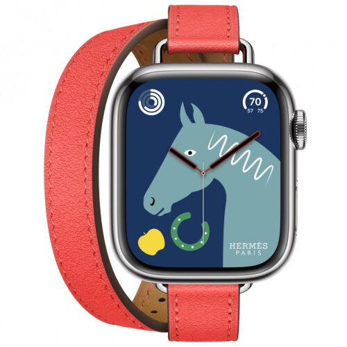 Apple Watch Hermes Series 9 41mm, двойной тонкий кожаный ремешок розового цвета