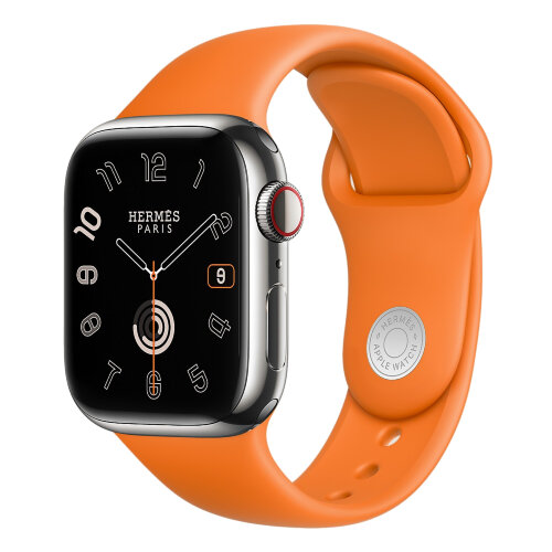 Apple Watch Hermes Series 10 42mm, тонкий кожаный ремешок песочного цвета