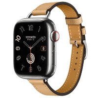 Apple Watch Hermes Series 10 42mm, тонкий кожаный ремешок песочного цвета