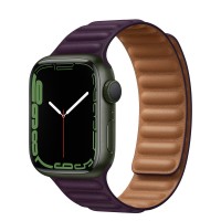 Apple Watch Series 7 41 мм, зеленый алюминий, браслет из кожи «Тёмная вишня»