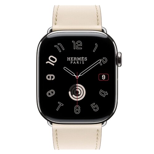 Apple Watch Hermes Series 11 46mm,  ремешок классический кожаный кремового цвета