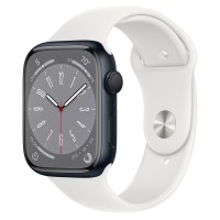 Apple Watch Series 8 45mm, Midnight Aluminum Case with Sport Band - White