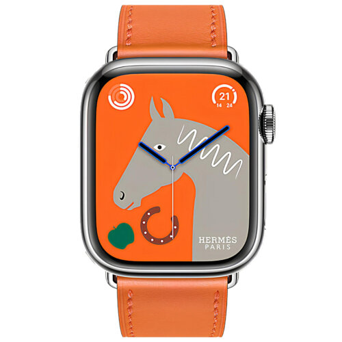 Apple Watch Series 9 Hermes 41mm, классический кожаный оранжевый ремешок
