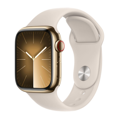 Apple Watch Series 9 41mm, Gold Stainless Steel Case with Sport Band - Starlight