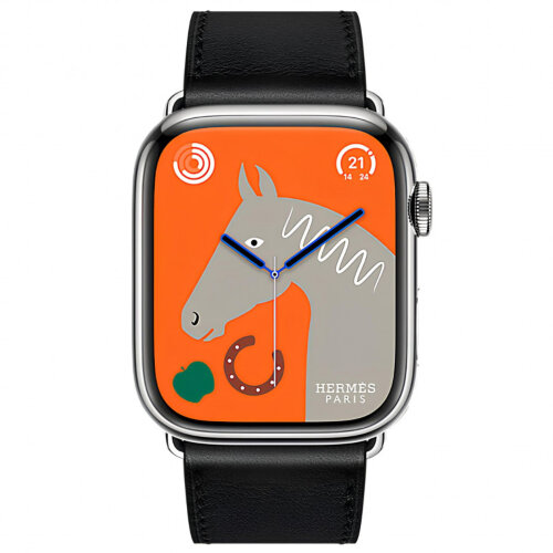 Apple Watch Hermes Series 10 46mm черный кожаный ремешок с раскладывающейся застежкой
