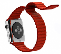 Ремешок кожаный для Apple Watch 42мм Рифленый (Красный)