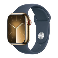Apple Watch Series 9 41mm, Gold Stainless Steel Case with Sport Band - Storm Blue