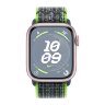 Apple Watch Series 9 45mm, Pink Aluminum Case with Nike Sport Loop - Bright Green/Blue
