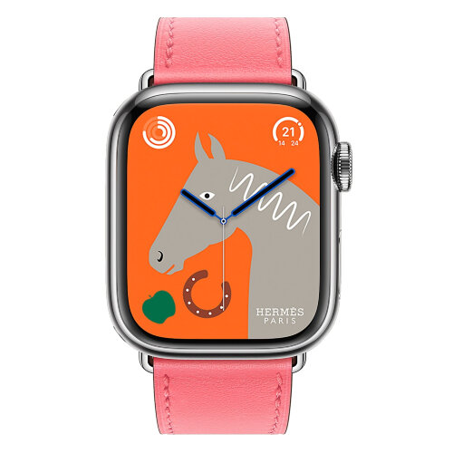 Apple Watch Hermes Series 9 41mm, классический кожаный ремешок светло-розового цвета