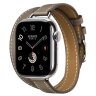 Apple Watch Hermes Series 10 42mm, двойной тонкий кожаный ремешок серого цвета