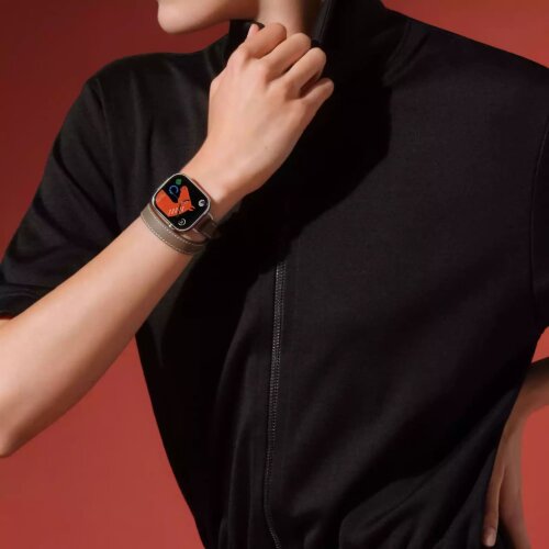 Apple Watch Hermes Series 10 42mm, двойной тонкий кожаный ремешок светло-коричневого цвета