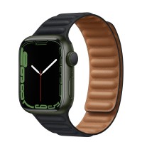 Apple Watch Series 7 41 мм, зеленый алюминий, браслет из кожи «Тёмная ночь»