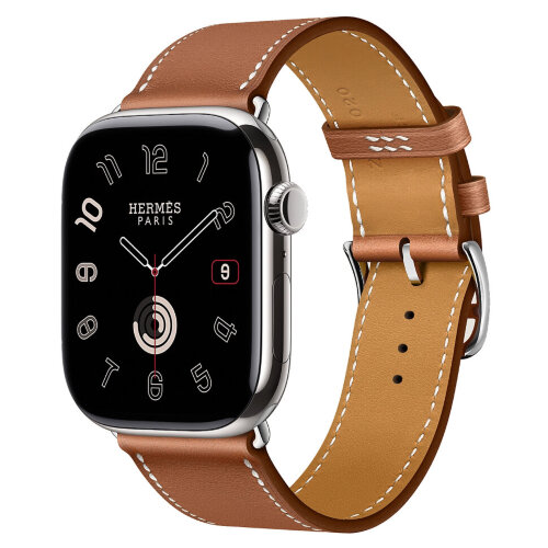 Apple Watch Hermes Series 11 46mm, классический кожаный ремешок коричневого цвета