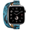 Apple Watch Hermes Series 11 42mm, двойной тонкий кожаный ремешок с лошадью голубого цвета
